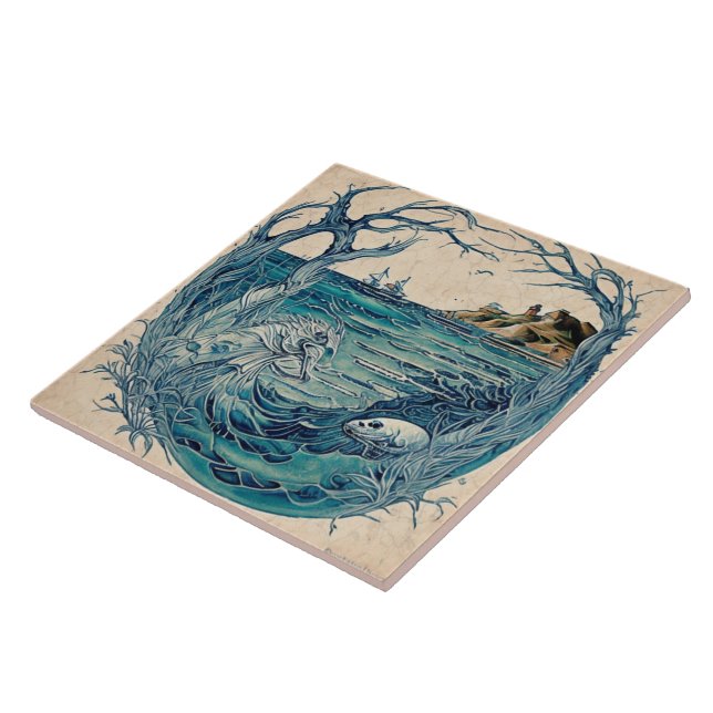 Nautiskt Sjölandskap, Oljemålning nr 17 Kakelplatta (Sidan)