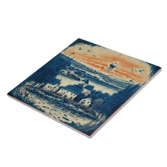 Nautiskt Sjölandskap Oljemålning nr 1 Kakelplatta (Sidan)