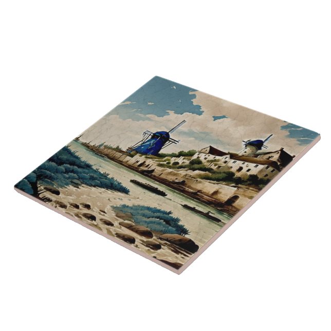 Nautiskt Sjölandskap Oljemålning nr 3 Kakelplatta (Sidan)