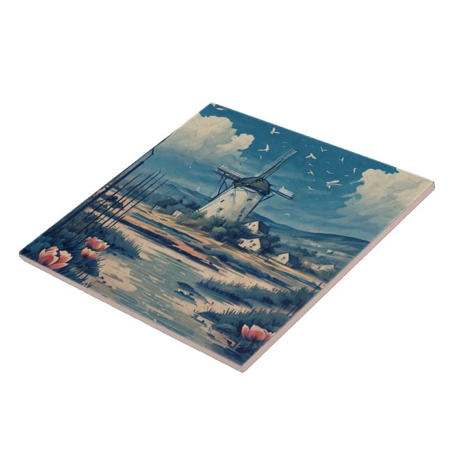 Nautiskt Sjölandskap Oljemålning nr 6 Kakelplatta (Sidan)