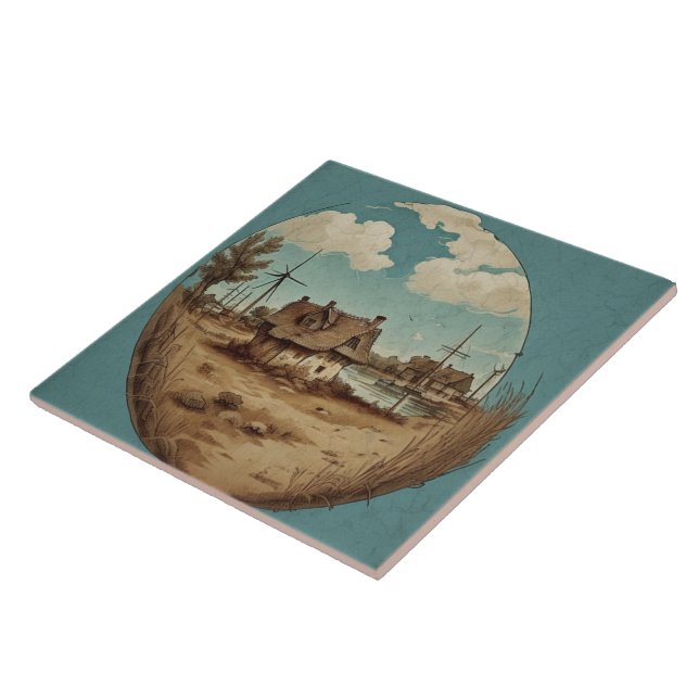 Nautiskt Sjölandskap Oljemålning nr 9 Kakelplatta (Sidan)
