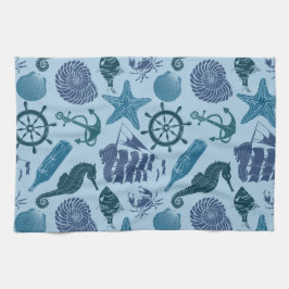 Nautiskt skuggar av blåttmönster kökshandduk