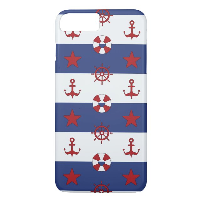 Nautiskt stars och stripesmönster Case-Mate iPhone skal (Baksida)