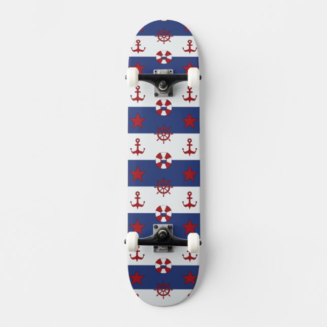 Nautiskt stars och stripesmönster old school skateboard bräda 18 cm (Framsida)