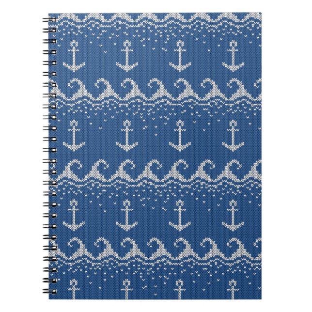 Nautiskt stickamönster anteckningsbok med spiral (Framsidan)