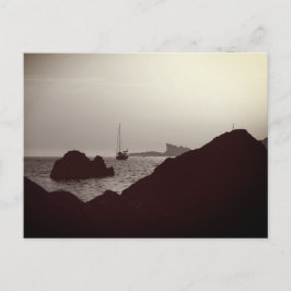 Nautiskt svartvitt foto - Sjölandskap i båt Vykort