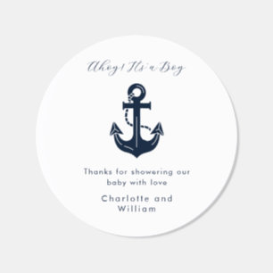 Nautiskt Tack Ahoy Det är en pojke Baby Shower Runt Klistermärke