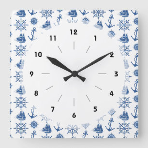 Nautiskt tema Anchor Blue och White Fyrkantig Klocka