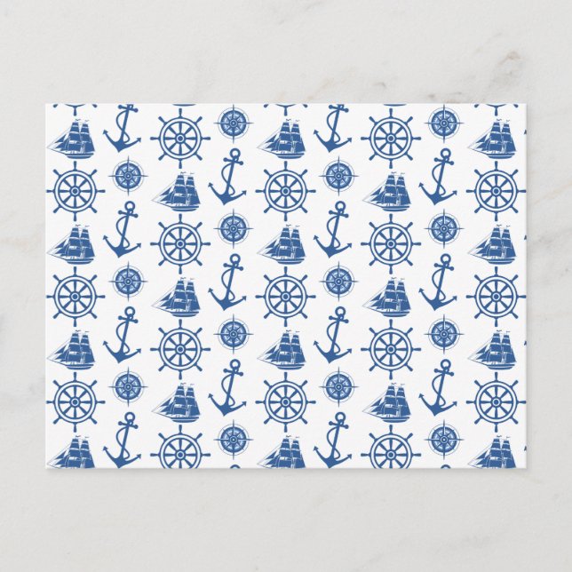 Nautiskt tema Anchor Blue och White Vykort (Framsida)