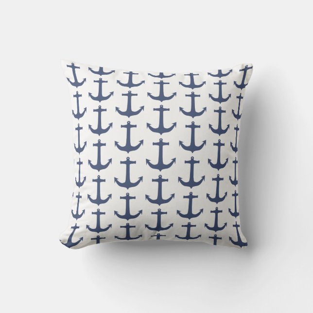 Nautiskt tema Anchor Navy Pillow Cushion Kudde (Framsida)
