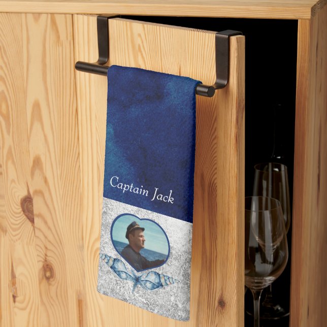 Nautiskt tema Blå foto-Snäckor, vattenfärg Kökshandduk (Thirds Fold)