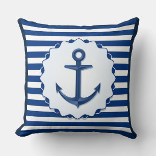 Nautiskt tema Blue White Anchor Marine Rand Kudde