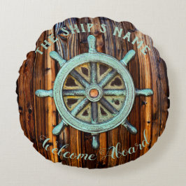 Nautiskt tema Bronze Captains Wheel Rund Kudde
