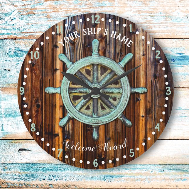 Nautiskt tema Bronze Captains Wheel Stor Klocka (Skapare uppladdad)