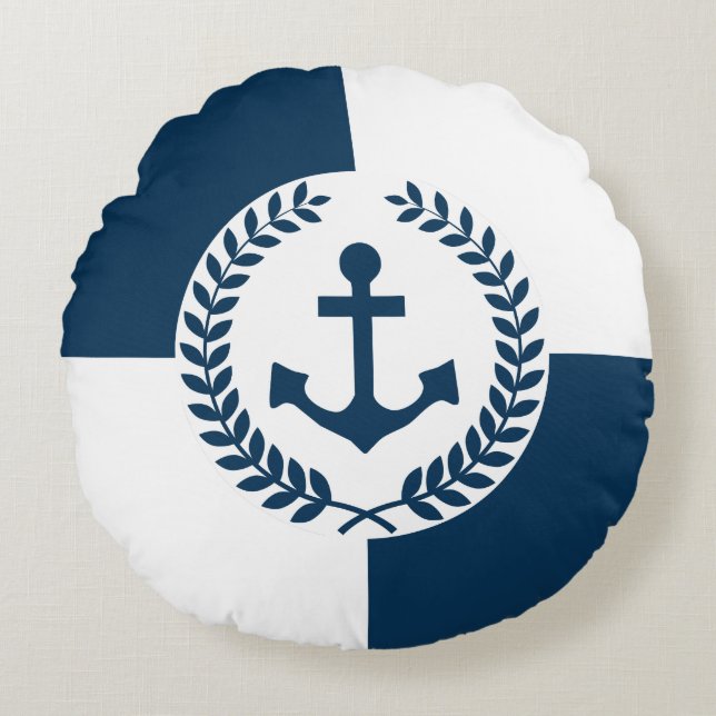 Nautiskt tema design rund kudde (Framsidan)