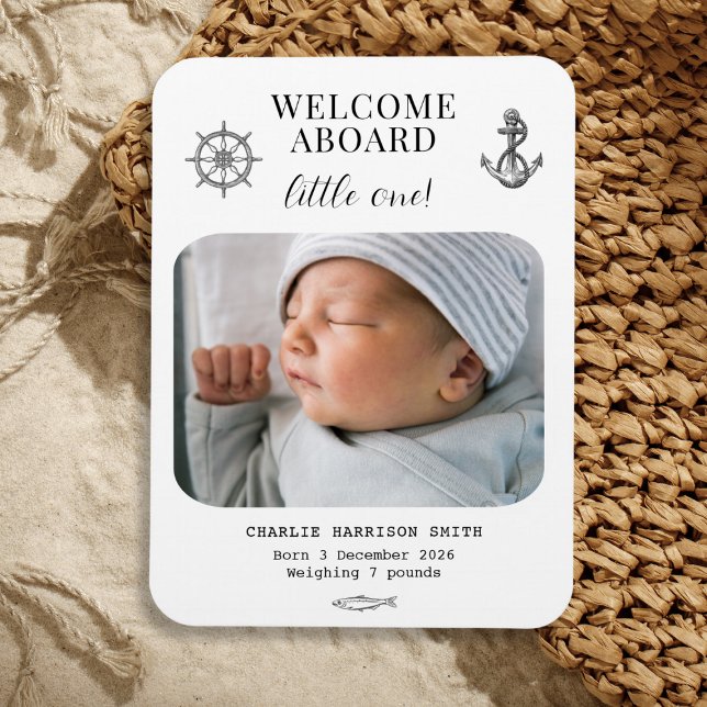 Nautiskt tema för bebis födelseannonsering magnet (Nautical themed Baby Birth Announcement Magnet)