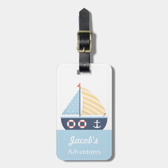 Nautiskt tema för elegant segelbåt för pojkar bagagebricka (Vertikal Framsida)