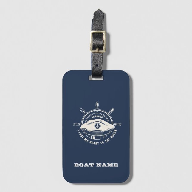 Nautiskt tema Havets Namn marinblått Bagagebricka (Framsida vertikal)
