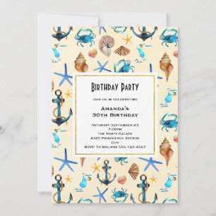 Nautiskt tema Seashells Birthday Inbjudan