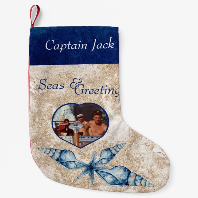 Nautiskt tema Sjöar och Hälsning Liten Julstrumpa (Framsidan)