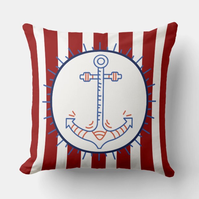 Nautiskt thérad Anchor Sailing Blue Red White Kudde (Framsida)
