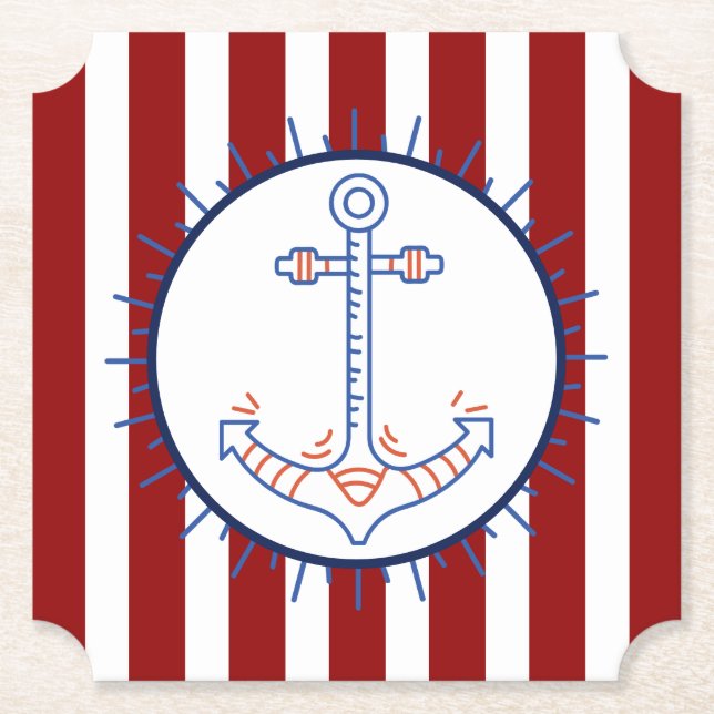 Nautiskt thérad Anchor Sailing Blue Red White Underlägg Papper (Framsida)