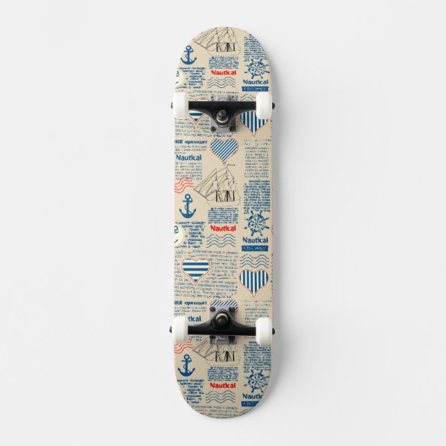 Nautiskt tidningsmönster skateboard bräda 19,5 cm (Framsida)