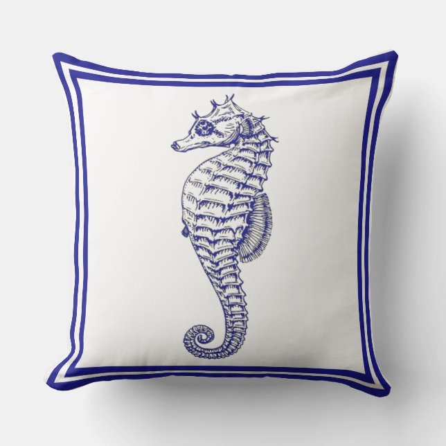 Nautiskt vackert Trendig blue Seahorse Kudde (Framsida)