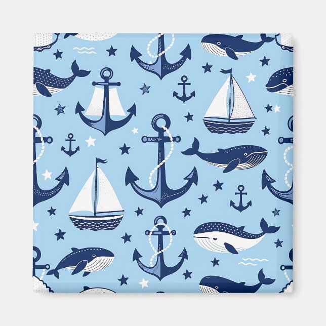 Nautiskt valar ankare segelbåtar mönster magnet (Framsidan)