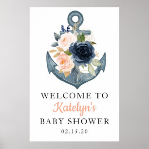 Nautiskt välkomsttecken med Blommigt Anchor Poster