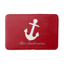 Nautiskt vit ankare på röd, Personliggjort Badrumsmatta