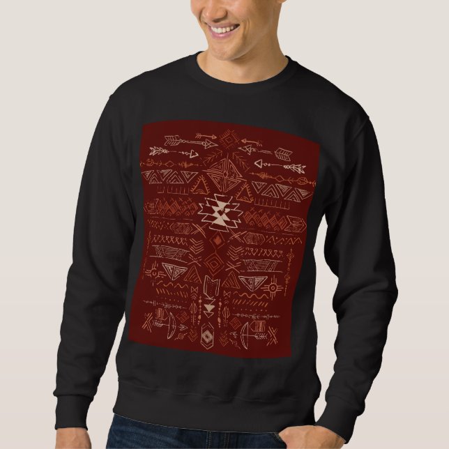 Navajo Aztec: Ethnic Doodle Mönster. Lång Ärmad Tröja (Framsida)