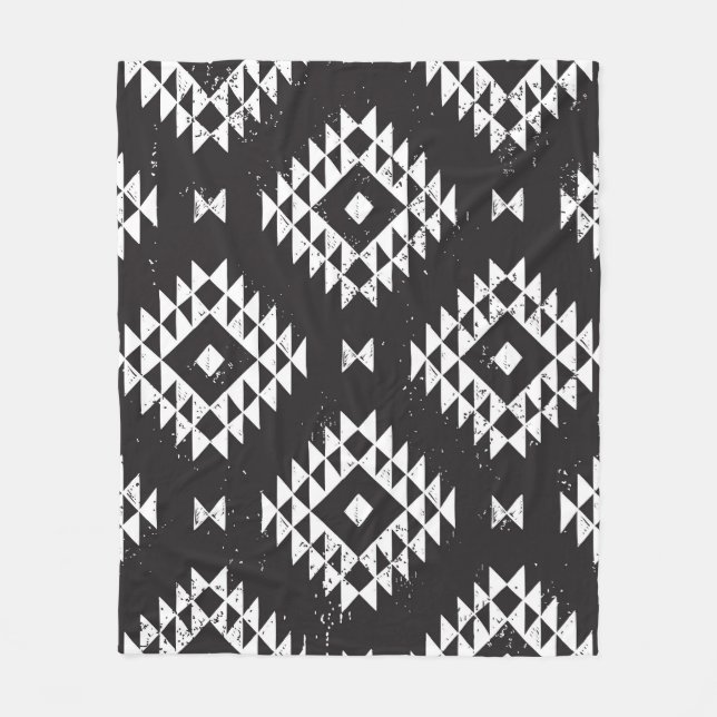 Navajo Geometric: Black White Tribal. Fleecefilt (Framsidan)