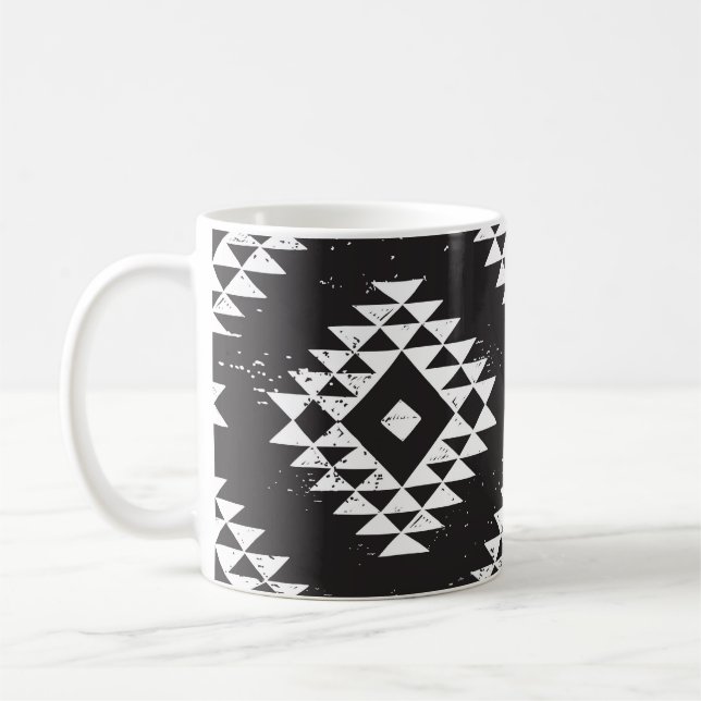 Navajo Geometric: Black White Tribal. Kaffemugg (Vänster)