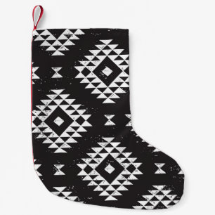 Navajo Geometric: Black White Tribal. Liten Julstrumpa
