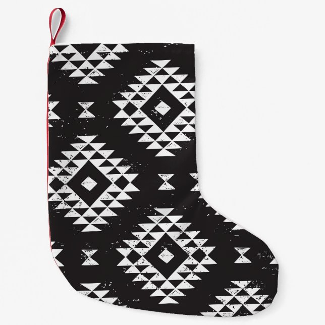 Navajo Geometric: Black White Tribal. Liten Julstrumpa (Framsidan)