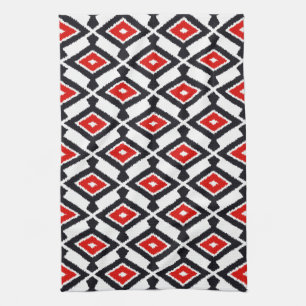 Navajo Ikat Mönster, Mörk Red, Black and White Kökshandduk