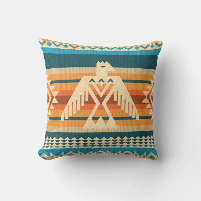 Navajo stil abstrakt sömlös mönster med örn  kudde (Framsida)