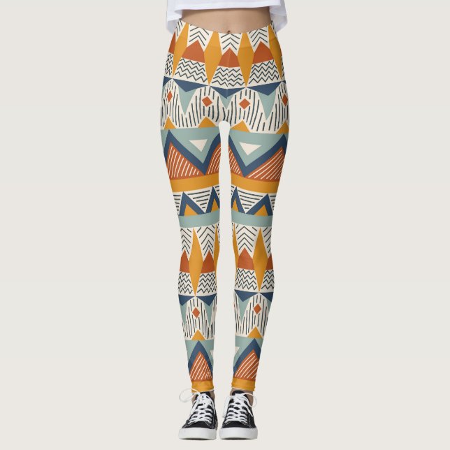 Navajo Stil Seamless Mönster Design Leggings (Framsida)
