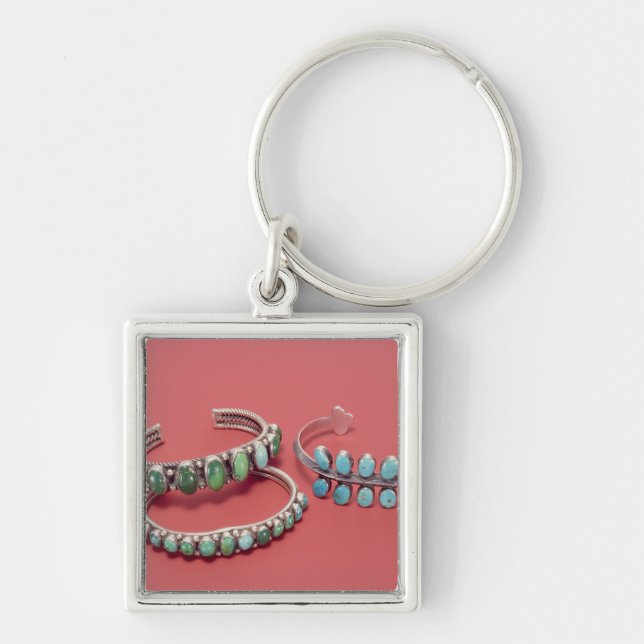 Navajoarmband Fyrkantig Silverfärgad Nyckelring (Framsidan)