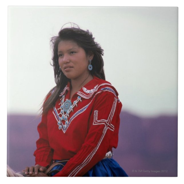 Navajoflicka på hästrygg kakelplatta (Framsidan)
