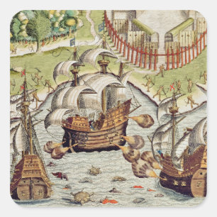Naval Battle mellan Portugal och Fransk Fyrkantigt Klistermärke