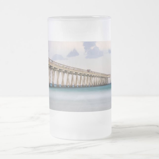 Navarre Beach Fishing Pier Frosted Glass Beer Mugg (Center)