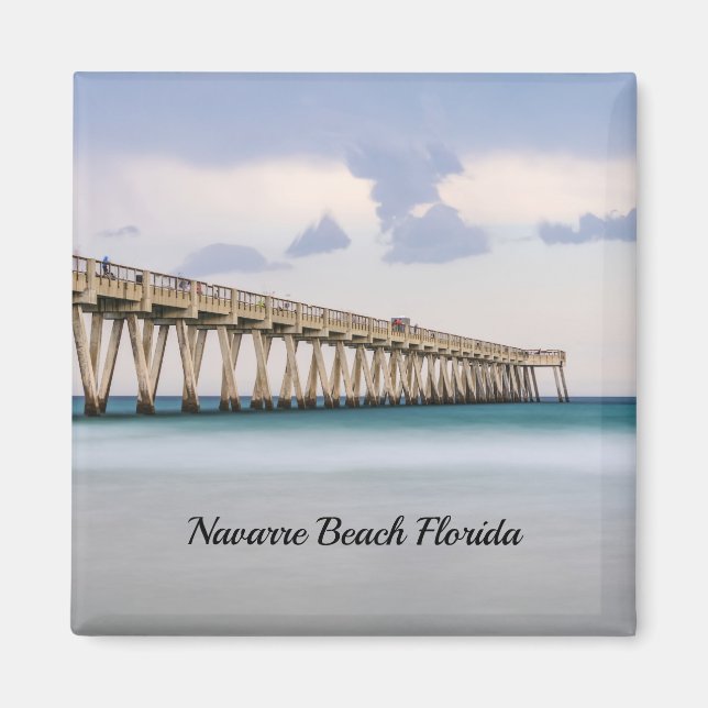 Navarre Beach Fishing Pier Square Magnet (Framsidan)