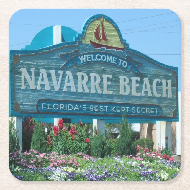 Navarre Beach, Florida, Välkomstskylt Underlägg Papper Kvadrat (Framsidan)