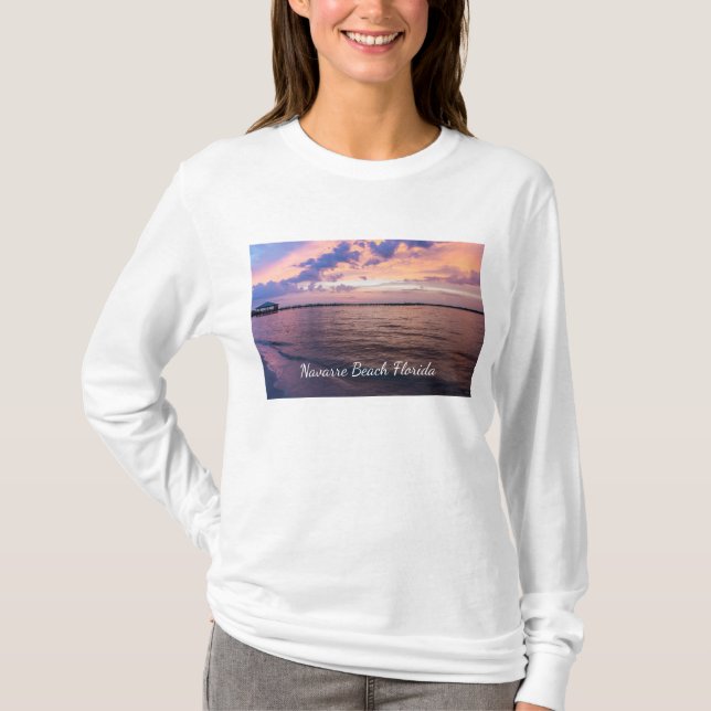 Navarre Beach Magic Hour Lila Sunset Långärmad T Shirt (Framsida)