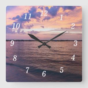 Navarre Beach Magic Hour Lila Sunset Wall Clock Fyrkantig Klocka