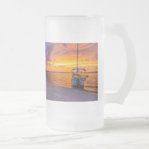Navarre Florida Fire Sunset Frosted Glass Beer Mug Frostat Ölglas