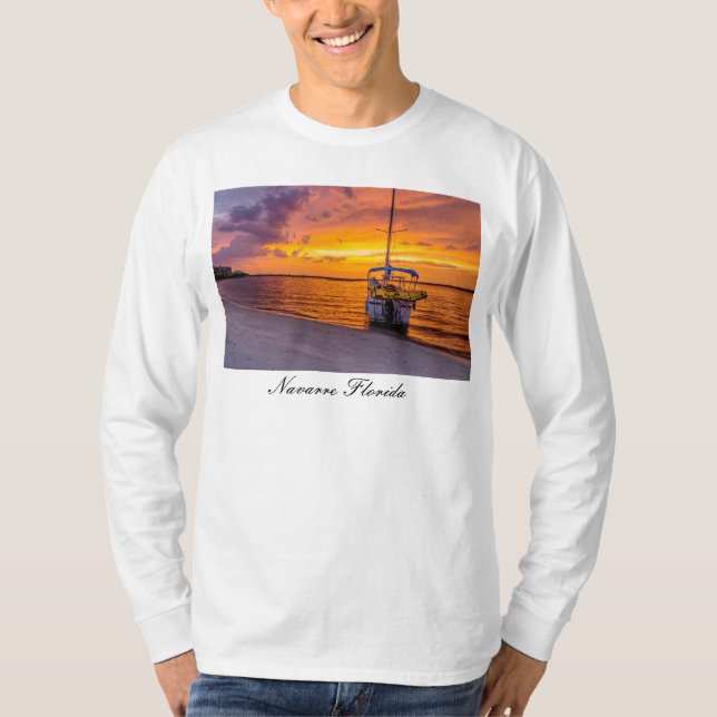 Navarre Florida Fire Sunset Långärmad Shirt T (Framsida)