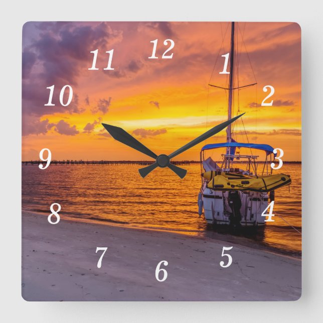 Navarre Florida Fire Sunset Wall Clock Fyrkantig Klocka (Framsida)